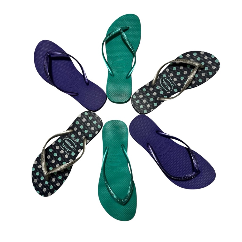 Havaianas Trio: Purple, Teal, and Navy Flip Flops SZ 6